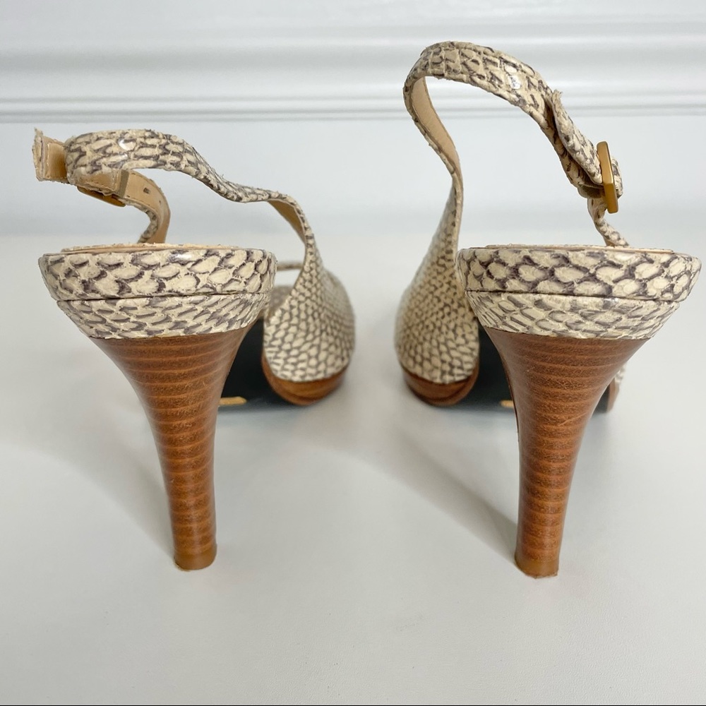 Cole Haan Nike Air Open Toe Cream Snakeskin Slingback Platform Heels 9 - Picture 3 of 12
